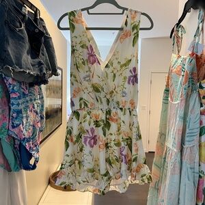 Show Me Your MuMu Floral romper with Peach and Green Accents size large